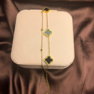 Golden Black & White Clover Bracelet