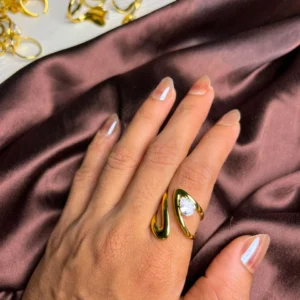 Flowing Wave Crystal Ring