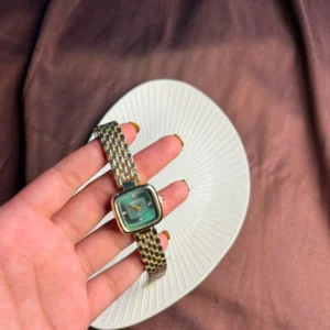 Emerald-Green Square-Face Bangle Watch