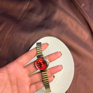Ruby-Red Minimalist Gold Watch