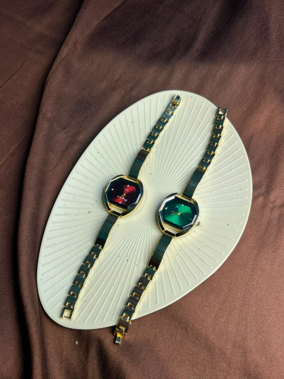 Dual Ruby & Emerald Gemstone Bracelet Watch