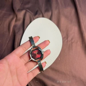 Ruby-Red Geometric Bangle Watch