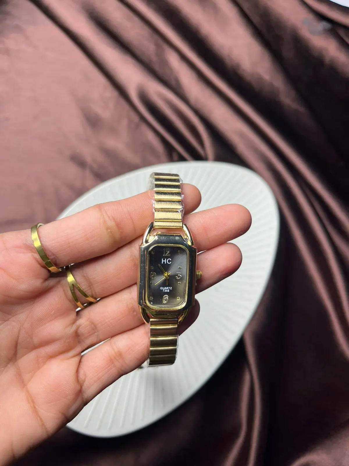 Black Dial Rectangular Link Bangle Watch