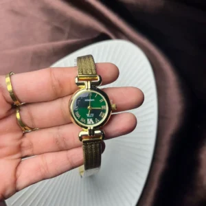 Emerald-Green Round-Dial Link Bangle Watch