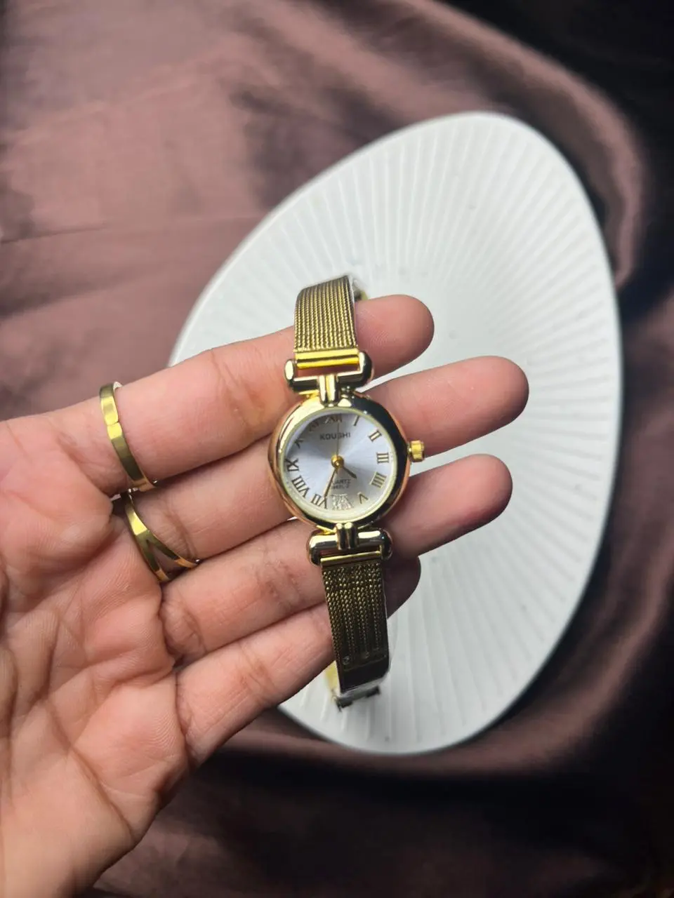 White Dial Gold Mesh Bangle Watch