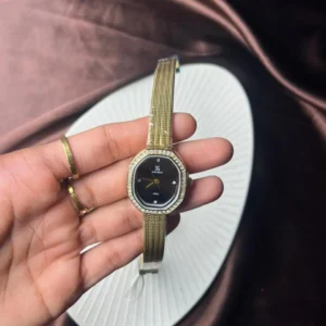Black Oval-Dial Mesh Bangle Watch