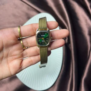 Emerald-Green Oval-Dial Link Bangle Watch