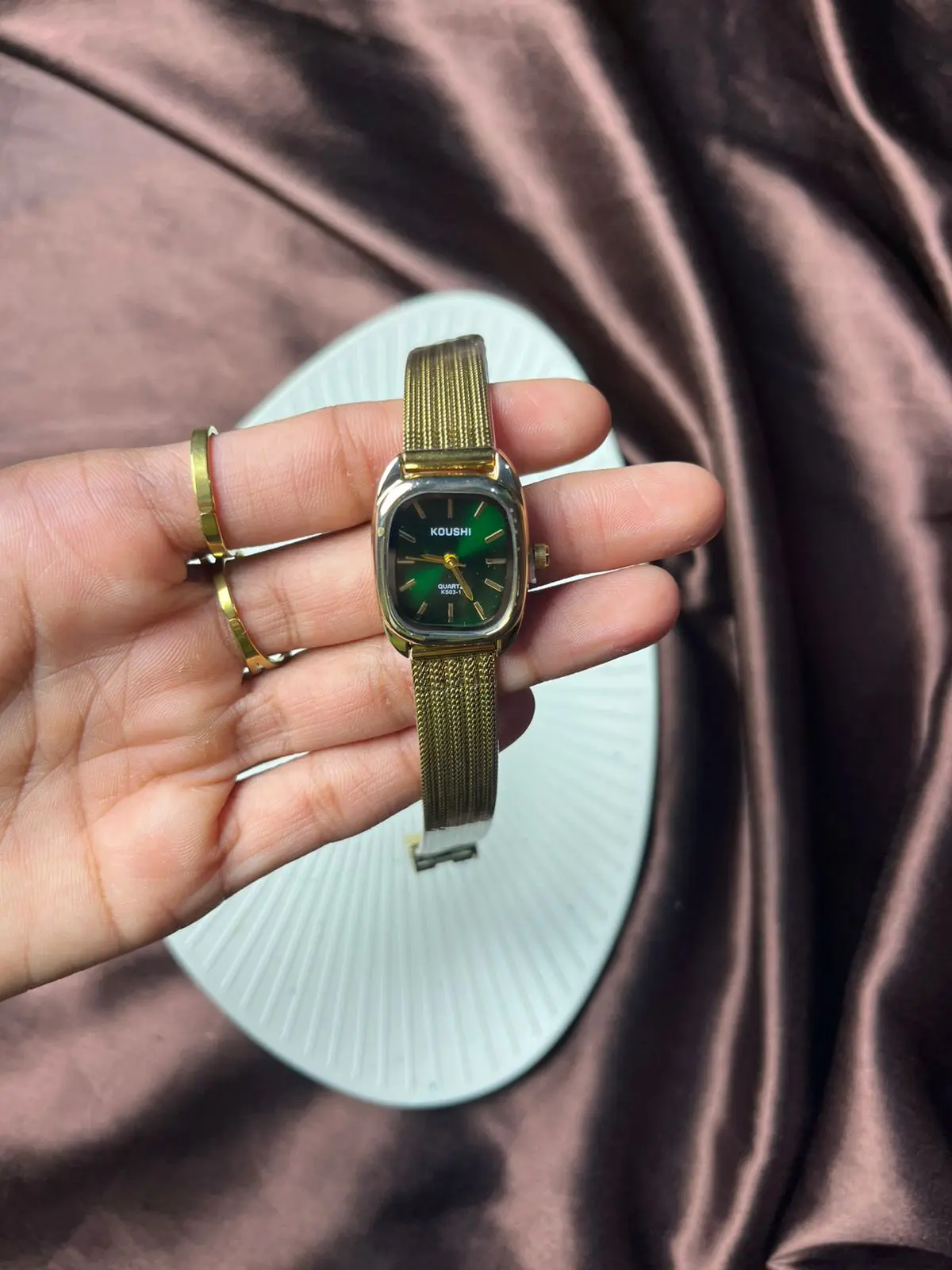 Emerald-Green Oval-Dial Link Bangle Watch