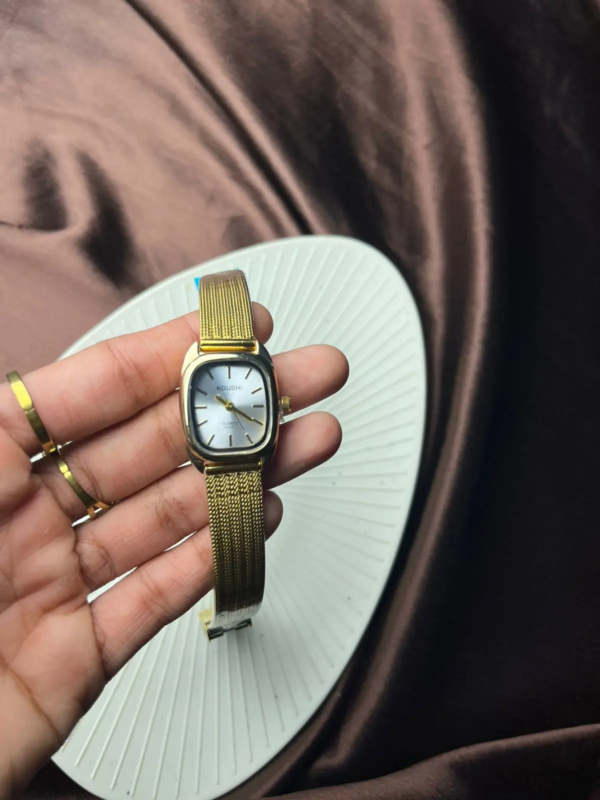 Silver-Dial Gold Mesh Bangle Watch